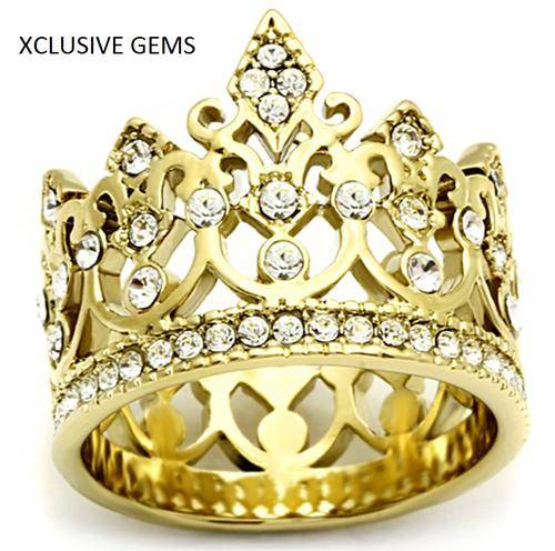 *SIMULATED DIAMOND 18K YELLOW GOLD PLATED SOLID STAINLESS STEEL WEDDING RING SET