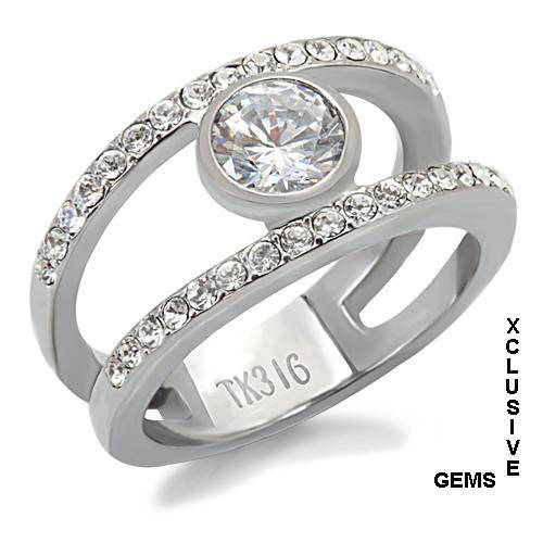 LOCALLY IN STOCK *SIMULATED DIAMOND STAINLESS STEEL ENGAGEMENT RING