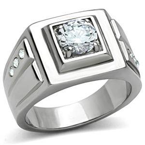 STAINLESS STEEL SIMULATED DIAMOND MEN'S RING