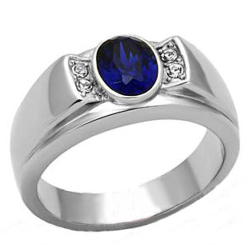 STAINLESS STEEL SIMULATED SAPPHIRE MEN'S RING