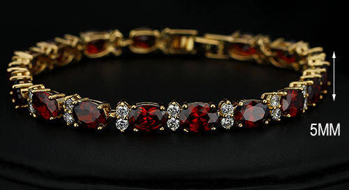 GLAMOROUS 18K YELLOW GOLD PLATED SIMULATED RUBY LADIES BRACELET