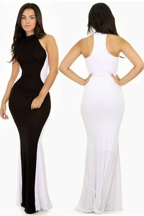 SEXY CURVE CONTRAST MAXI DRESS