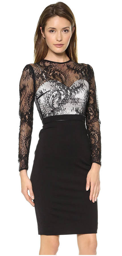 INTRICATE LACE DETAIL BLACK BODYCON DRESS