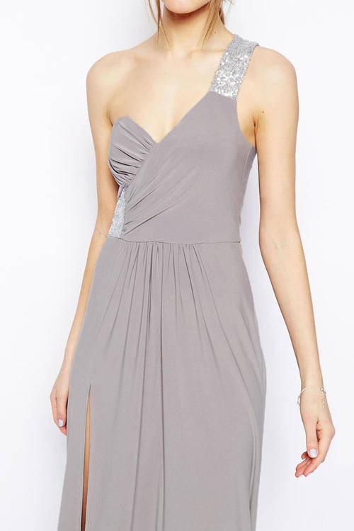 SEXY SEQUIN DETAIL GREY MAXI DRESS