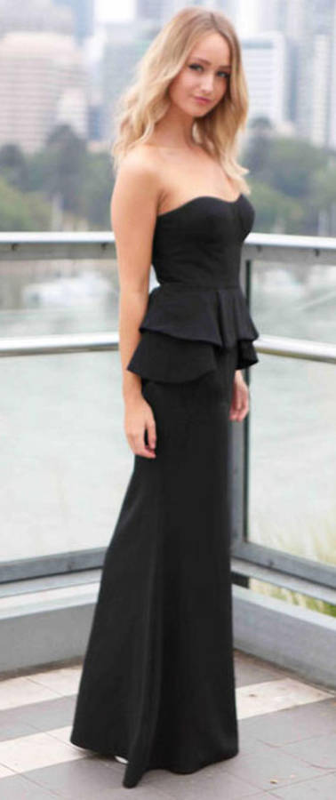 SEXY STRAPLESS PEPLUM MAXI DRESS