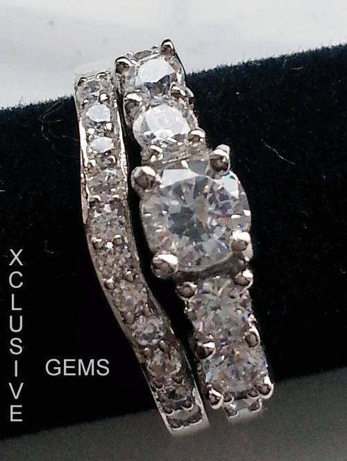 *LOCALLY IN STOCK* STERLING SILVER SIMULATED DIAMOND WEDDING RING SET