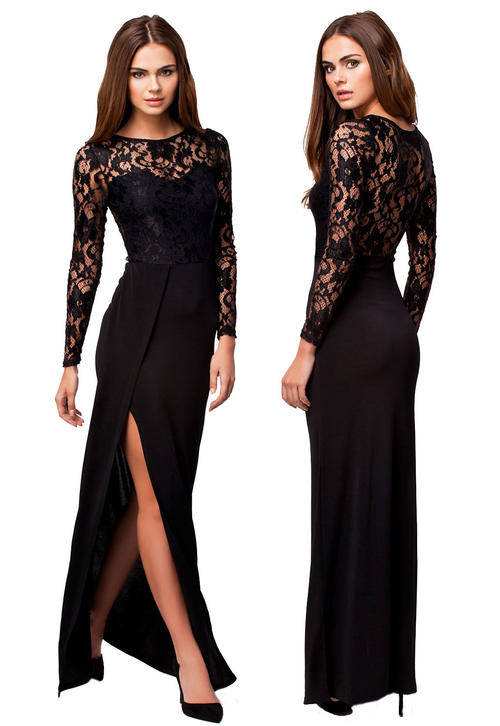 LUSCIOUS LACE SIDE SLIT MAXI DRESS
