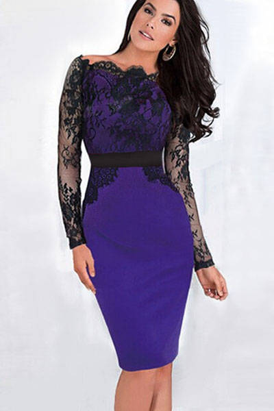 LOVELY LONG SLEEVE LACE DETAIL DRESS