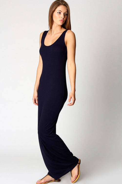 SEXY NAVY SCOOP NECK MAXI DRESS