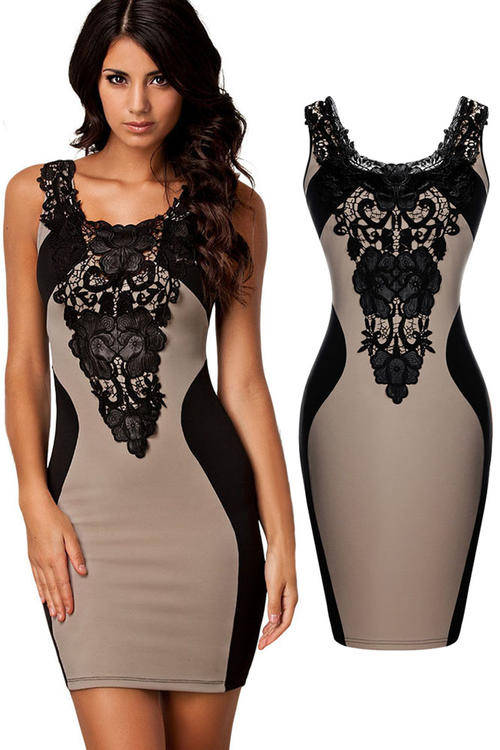 SEXY CONTRAST LACE & CURVES BODYCON DRESS