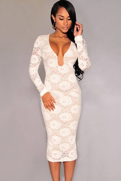 LOVELY LACE LONG SLEEVE MIDI DRESS