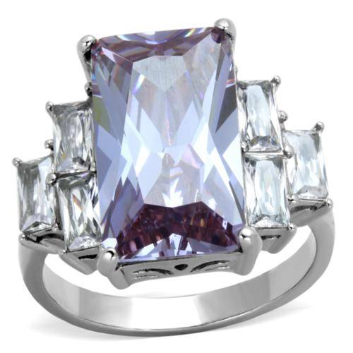 ** 18K WHITE GOLD PLATED SIMULATED AMETHYST LADIES RING
