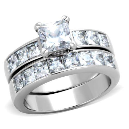 BEAUTIFUL 18K WHITE GOLD PLATED SIMULATED DIAMOND WEDDING RING SET