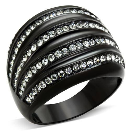 UNUSUAL BLACK STAINLESS STEEL SIMULATED DIAMOND LADIES RING