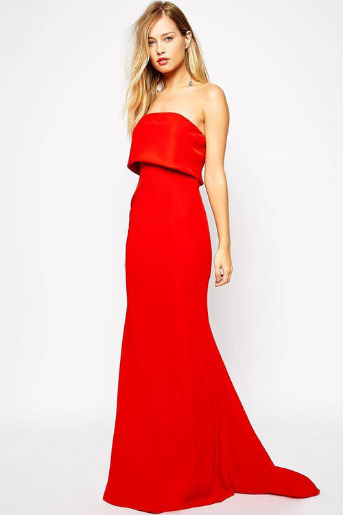 STUNNING RED STRAPLESS MAXI DRESS