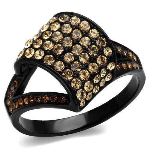 BEAUTIFUL BLACK STAINLESS STEEL SIMULATED CITRINE LADIES RING