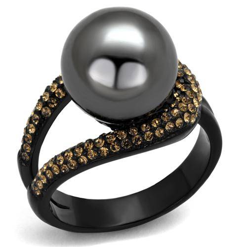 BEAUTIFUL BLACK STAINLESS STEEL SIMULATED CITRINE LADIES RING