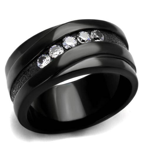 UNUSUAL BLACK STAINLESS STEEL SIMULATED DIAMOND LADIES RING