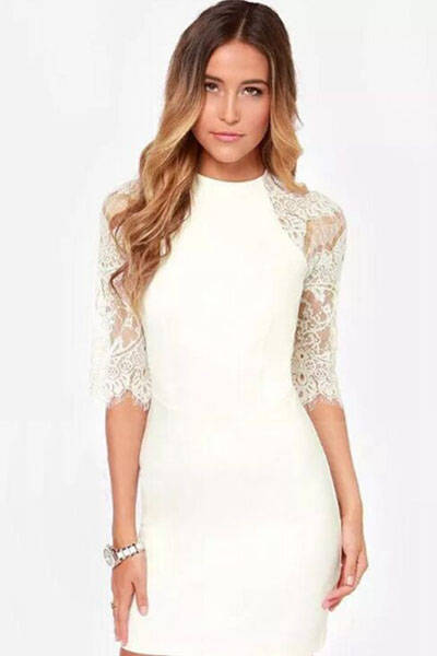 STUNNING HALF SLEEVE & LACE BACK DETAIL DRESS