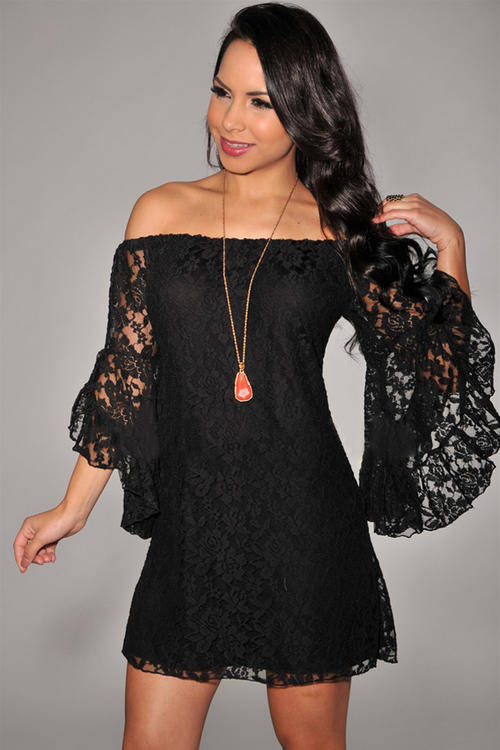 **PLUS SIZE** BEAUTIFUL BLACK LACE OFF SHOULDER DRESS