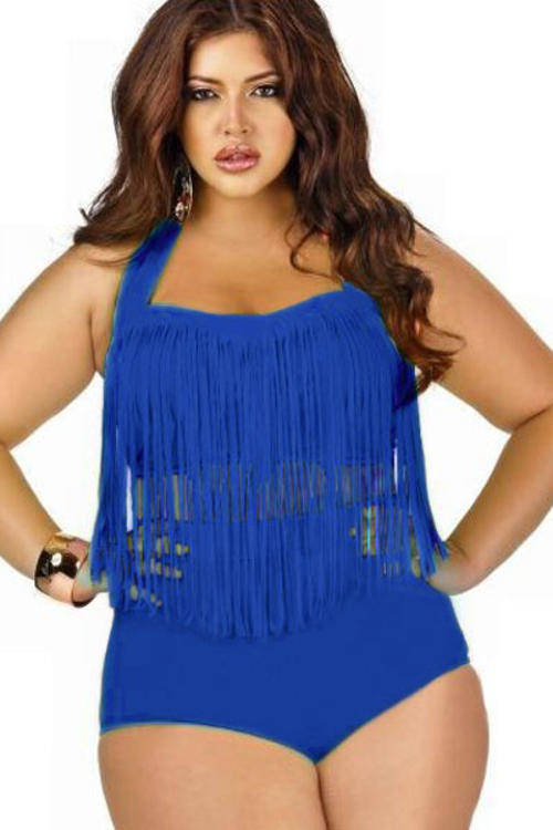 **PLUS SIZE** FRINGED FRONT HIGH WAIST BIKINI