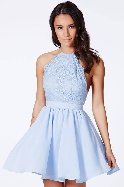 BEAUTIFUL BABY BLUE LACE DETAIL SKATER DRESS