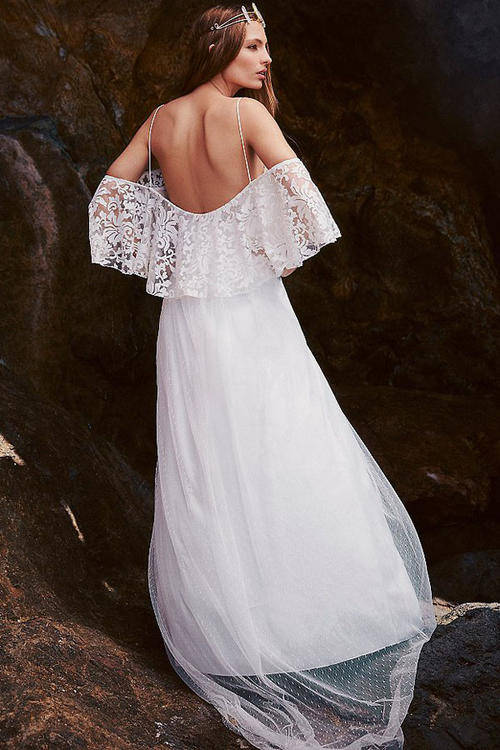 GORGEOUS WHITE LACE & DOTTED MESH DETAIL MAXI DRESS