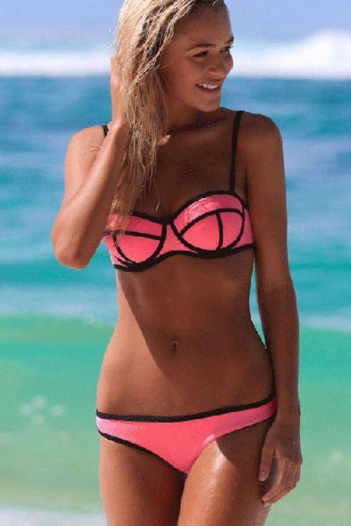 POPULAR CONTRAST TRIM DETAIL NEOPRENE BIKINI