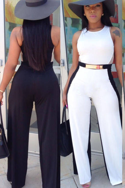 TRENDY BLACK AND WHITE CONTRAST DESIGN JUMPSUIT