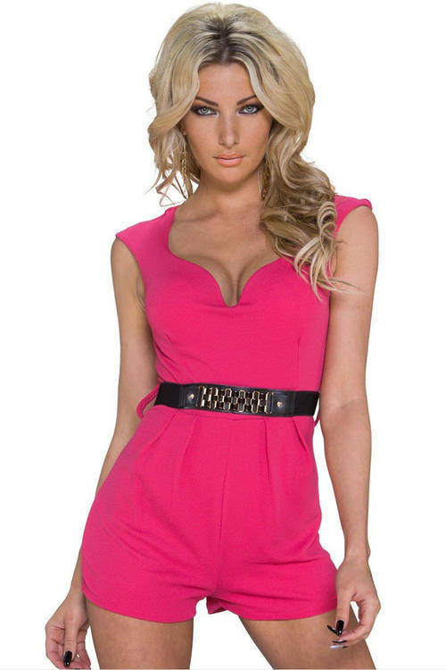 PRETTY PINK BELT DETAIL JUMPSUIT