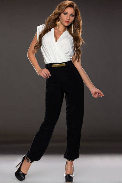 TRENDY CONTRAST COLOUR BLOCK STYLE JUMPSUIT