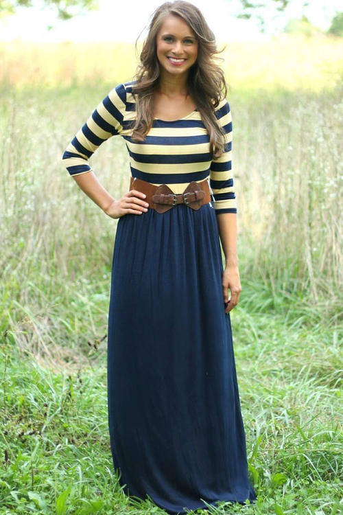 STUNNING STRIPED TOP DETAIL MAXI DRESS