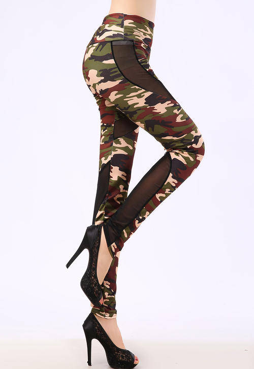 TRENDY CAMO WITH MESH INSERT DETAIL LEGGINGS