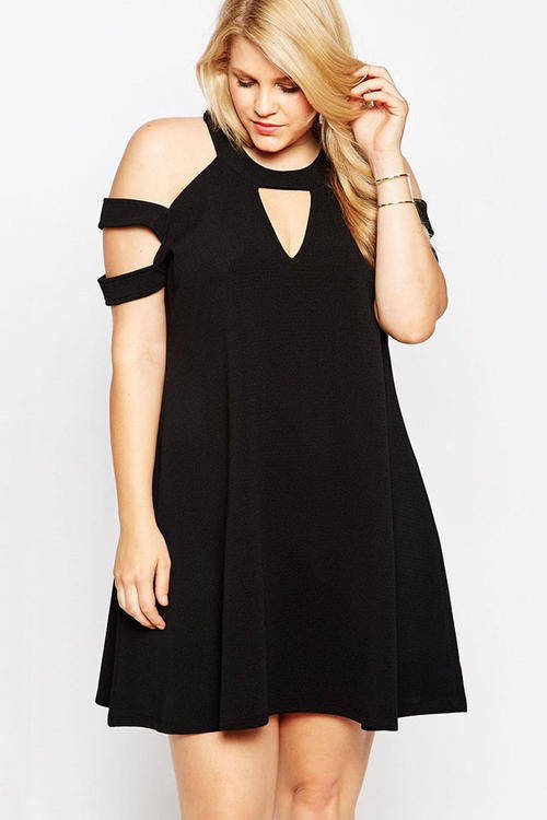 **PLUS SIZE** TRENDY CUT AWAY SHOULDER DETAIL DRESS