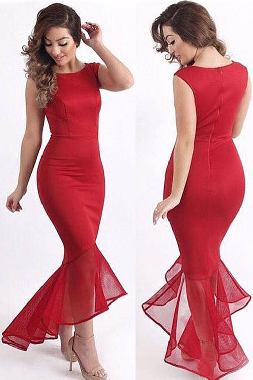 MAGNIFICENT MESH DETAIL MERMAID STYLE EVENING DRESS