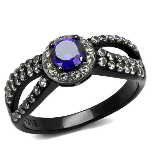 UNUSUAL BLACK STAINLESS STEEL SIMULATED TANZANITE LADIES RING