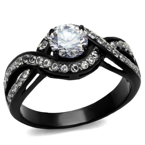 BEAUTIFUL SIMULATED DIAMOND BLACK STAINLESS STEEL LADIES RING