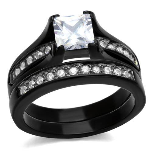 *LOCALLY IN STOCK* BEAUTIFUL SIMULATED DIAMOND BLACK STAINLESS STEEL WEDDING RING SET
