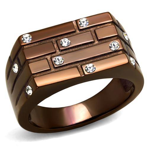 SOLID BROWN STAINLESS STEEL MENS SIMULATED DIAMOND RING