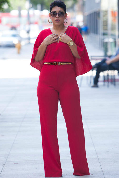 TRENDY RED CAPE JUMPSUIT