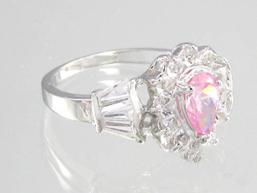 Pink and Clear Simulated Diamond 18K White Gold Plated Ring
