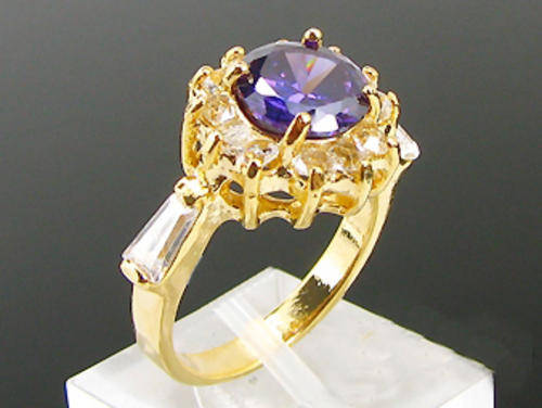 Simulated Amethyst and Simulated Diamond 18K Yellow Gold Plated Ring