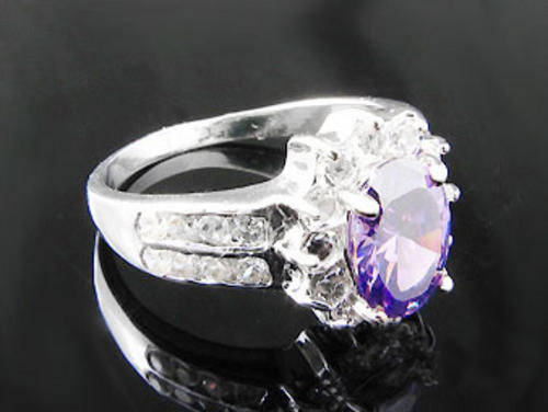 18K White Gold Plated Simulated Amethyst Ring - NO COMBINED POSTAGE