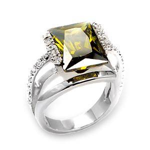 Simulated Olivine and Simulated Diamond 18K White Gold Plated Ring