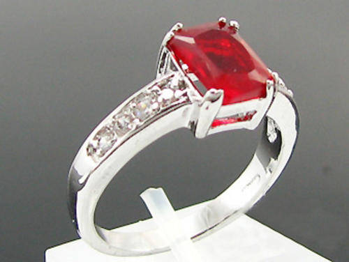 Simulated Ruby & Simulated Diamond 18K White Gold Plated Ring - NO COMBINED POSTAGE