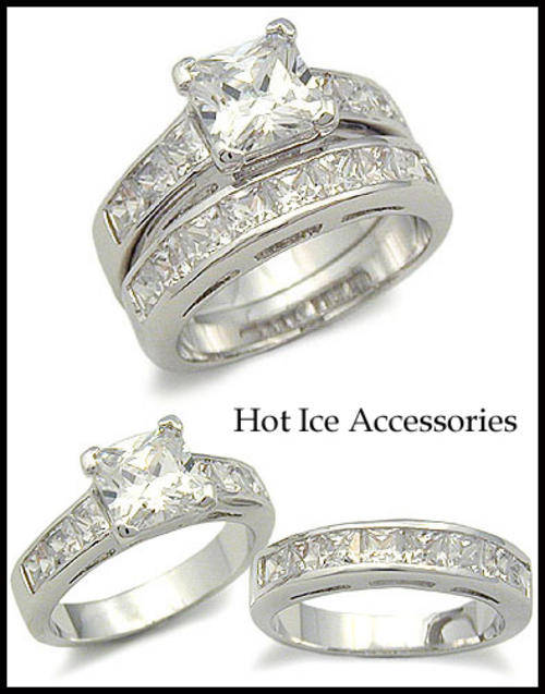 Simulated Diamond 18K White Gold Plated Wedding Ring Set NO COMBINED POSTAGE