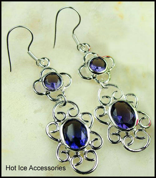 GENUINE STERLING SILVER AMETHYST GEMSTONE EARRINGS - NO COMBINED POSTAGE