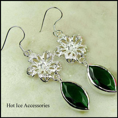 GENUINE STERLING SILVER PERIDOT GEMSTONE EARRINGS - NO COMBINED POSTAGE