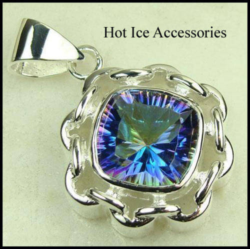**INTERNATIONAL SHIPPING** GENUINE STERLING SILVER SIMULATED MYSTIC TOPAZ PENDANT