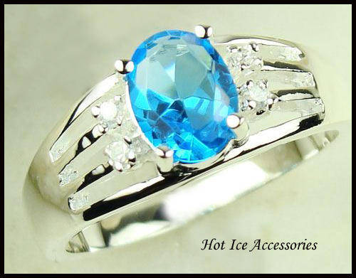 **INTERNATIONAL SHIPPING** STERLING SILVER SIMULATED SWISS BLUE TOPAZ RING